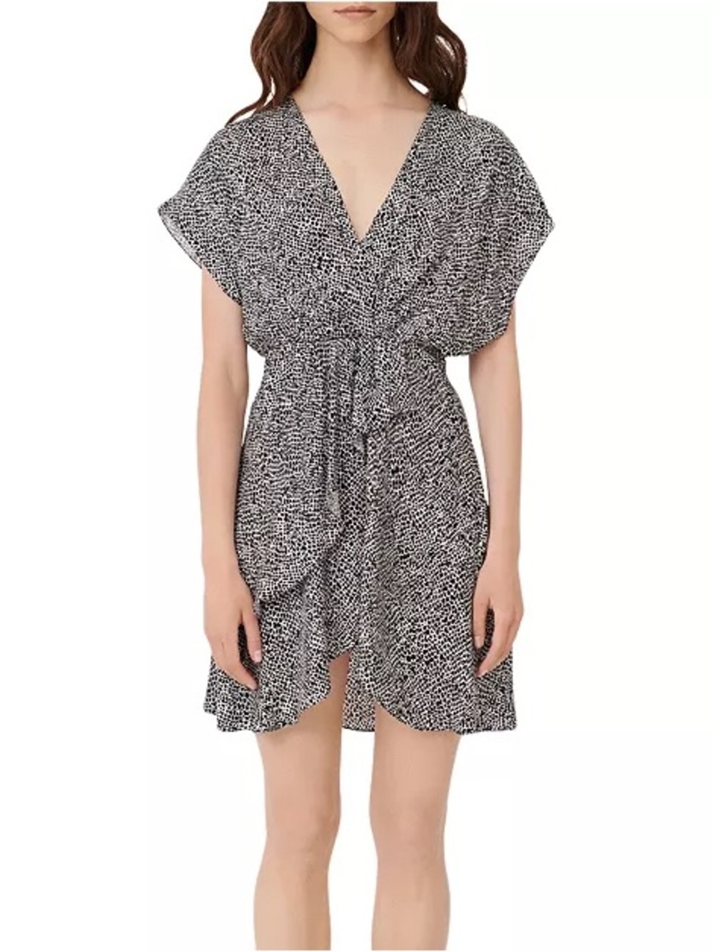 MAJE Romela Asymmetric Animal Print Mini Dress 32 SMALL